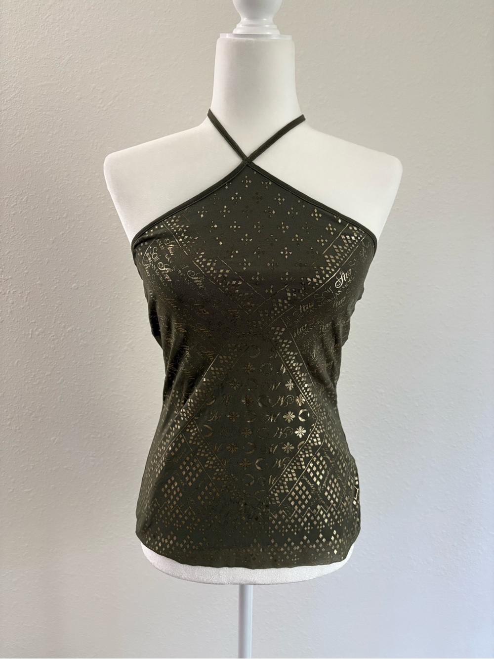 Vintage Morgan de Toi Halter Top S | Y2K Olive Mesh Back Tank